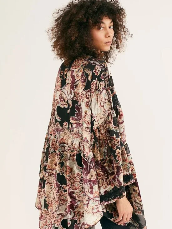 Free People Guest List Burnout Velvet Kimono Duster (Sold Out/Rare) - Picture 2 of 5